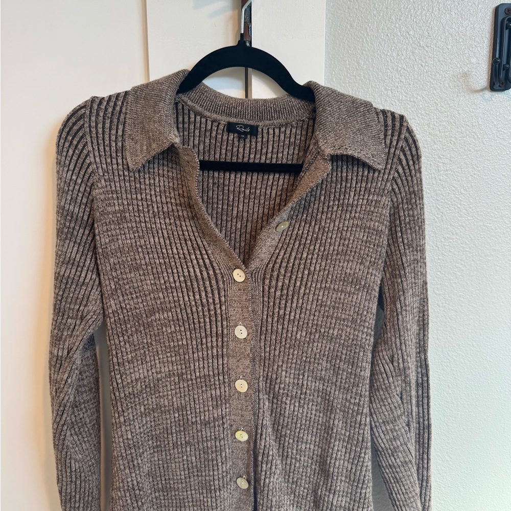 Rails Brown Ribbed V-Neck Button Cardigan
